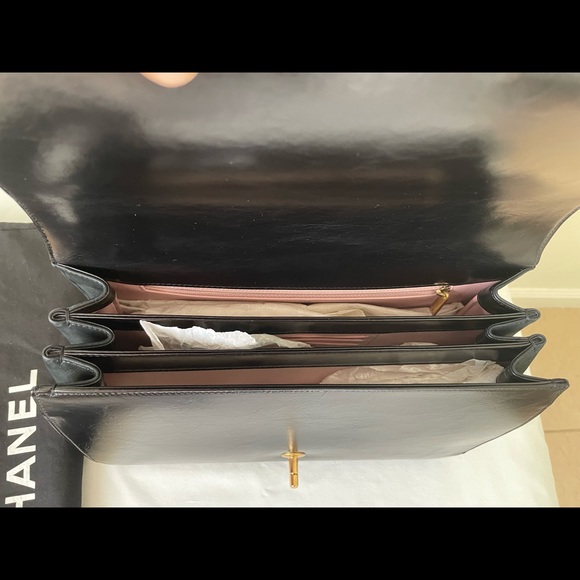 Sold Black Chanel Glazed Calfskin Straight Lined Flap bag - Picture 8 of 17